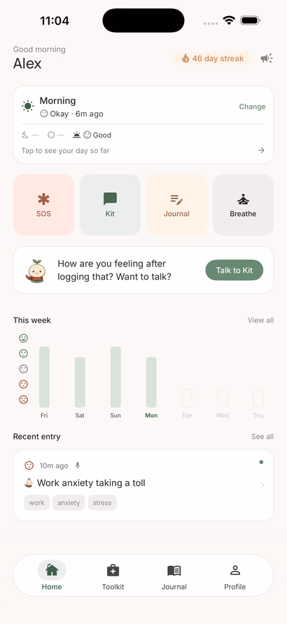 Anxiety Kit home screen.