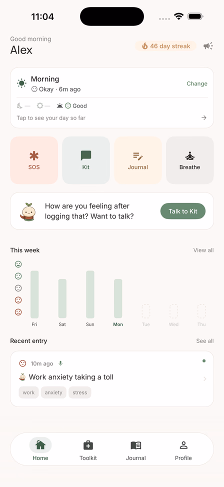 Anxiety Kit home screen.