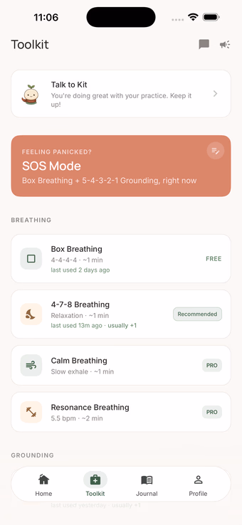 Anxiety Kit SOS mode.